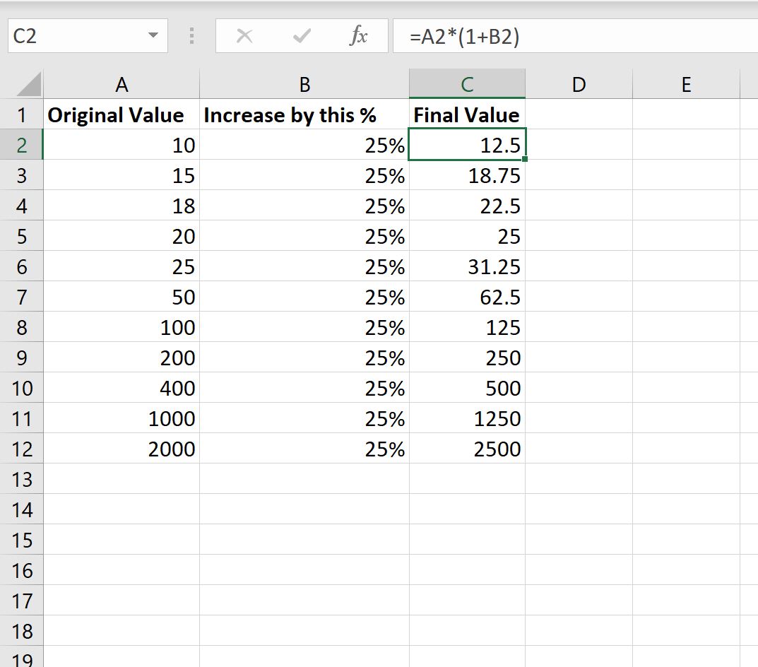 Excel meningkatkan nilainya sebesar persen