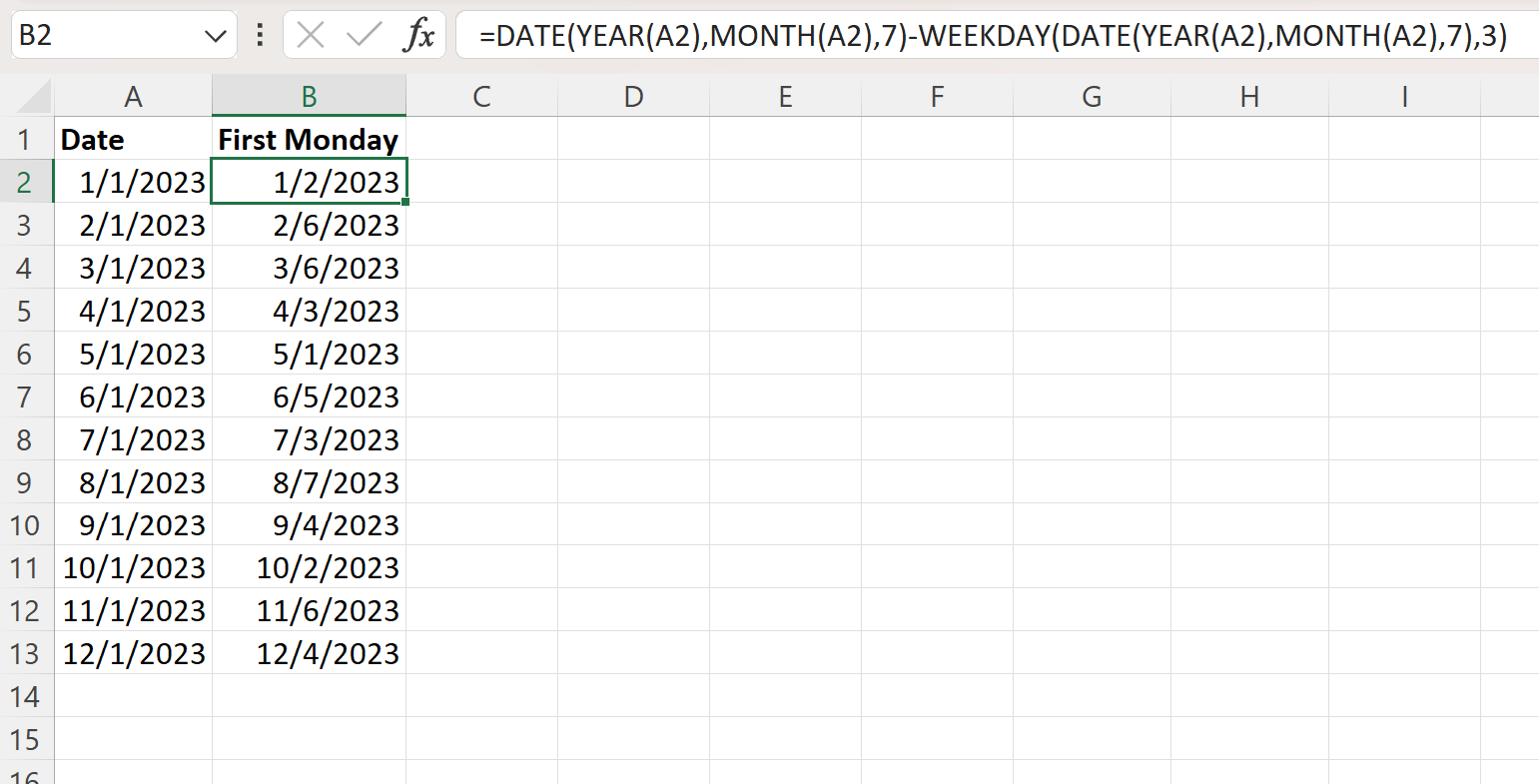 Excel trova il primo lunedì del mese