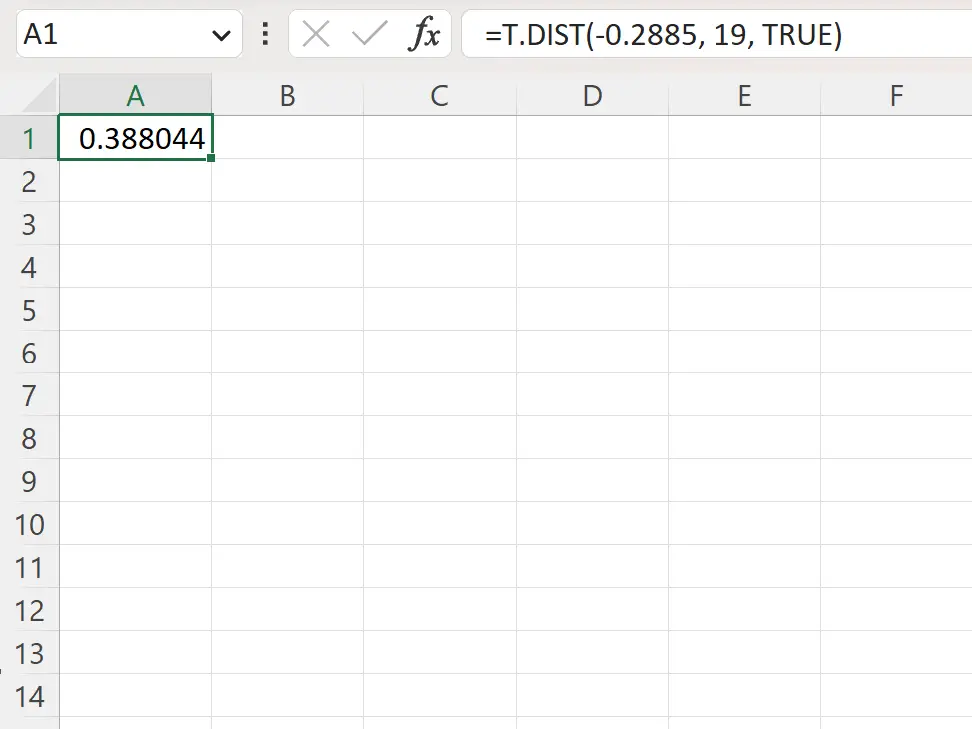 valore p per il test sinistro in Excel