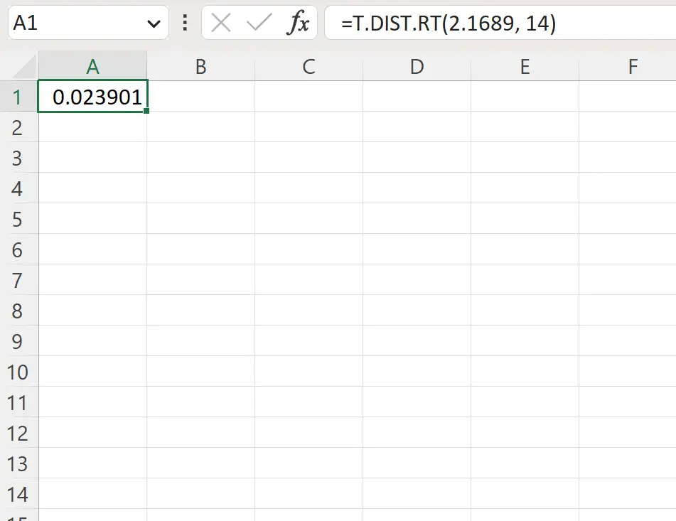 Excel での右手検定の p 値