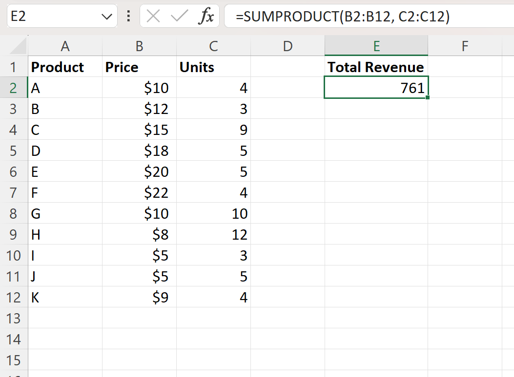 Excel mengalikan dua kolom dan menambahkan