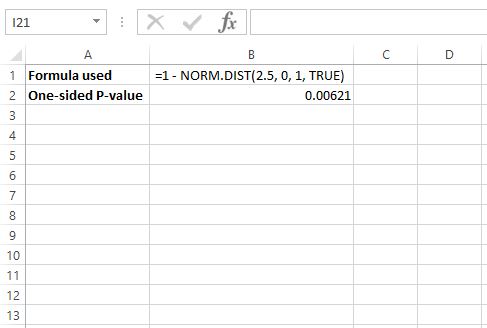 Valor P da pontuação z no Excel