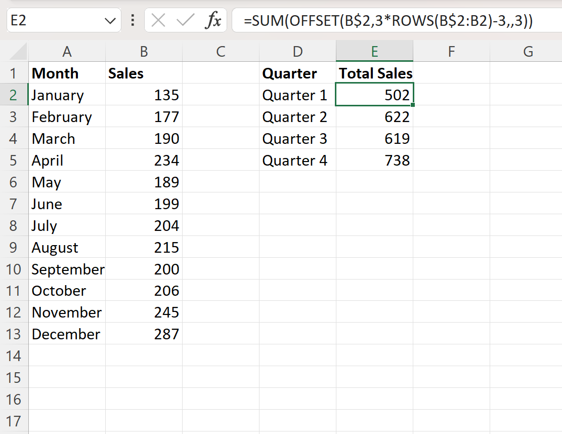 Excel mengonversi data bulanan menjadi data triwulanan