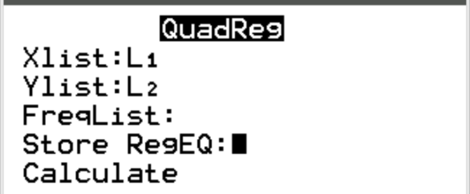 Exemplo de regressão quadrática em uma calculadora TI-84