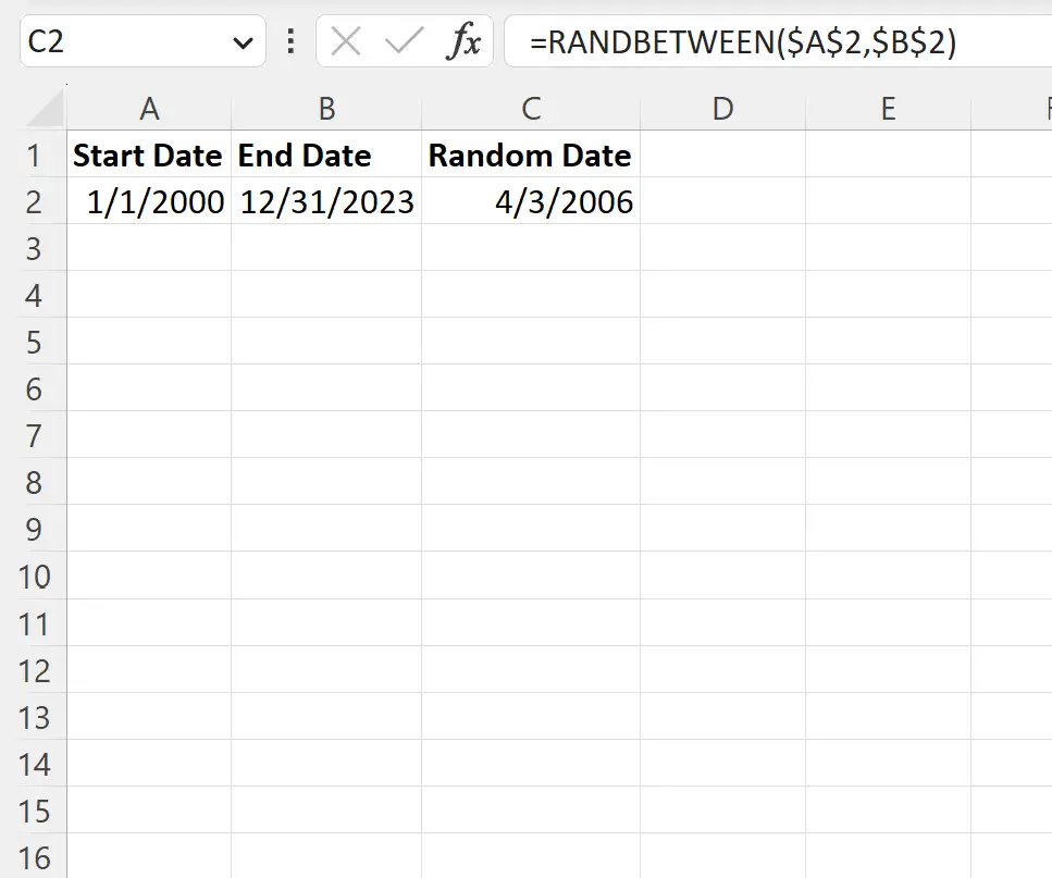 Excel génère une date aléatoire entre la plage de dates