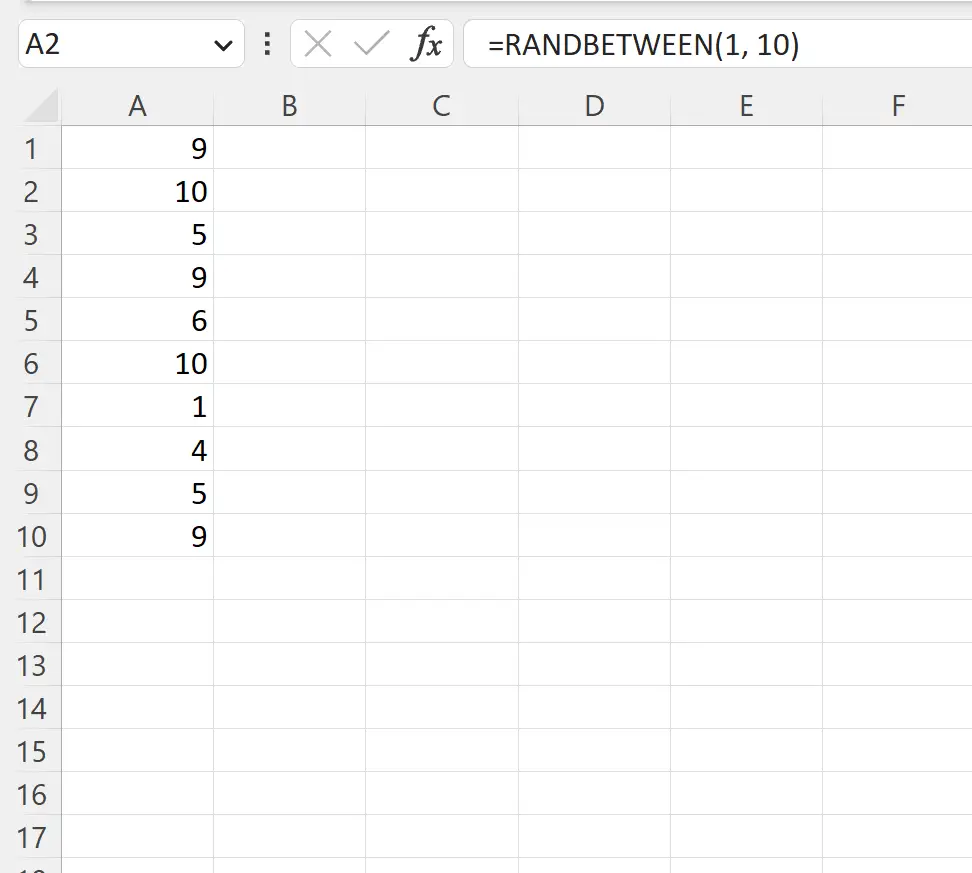 Excel は範囲間でランダムな整数を生成します