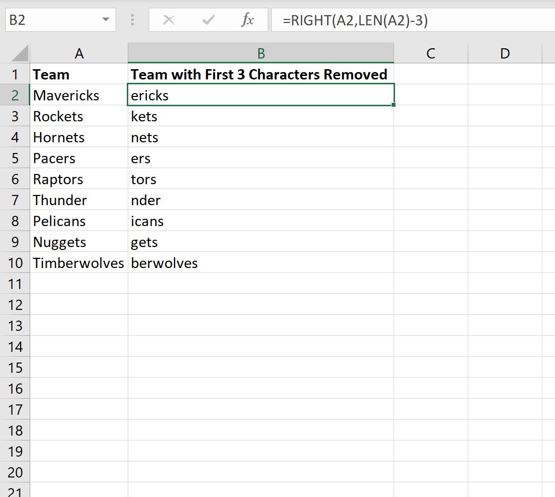Excel rimuove i primi 3 caratteri dalla stringa