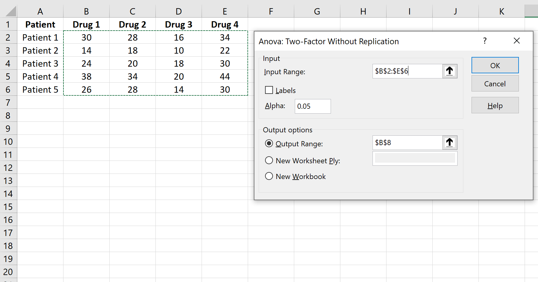 ANOVA de medidas repetidas no Excel