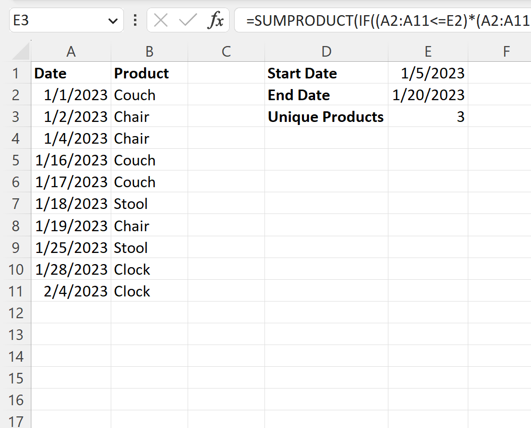 Nomor Excel unik berdasarkan tanggal