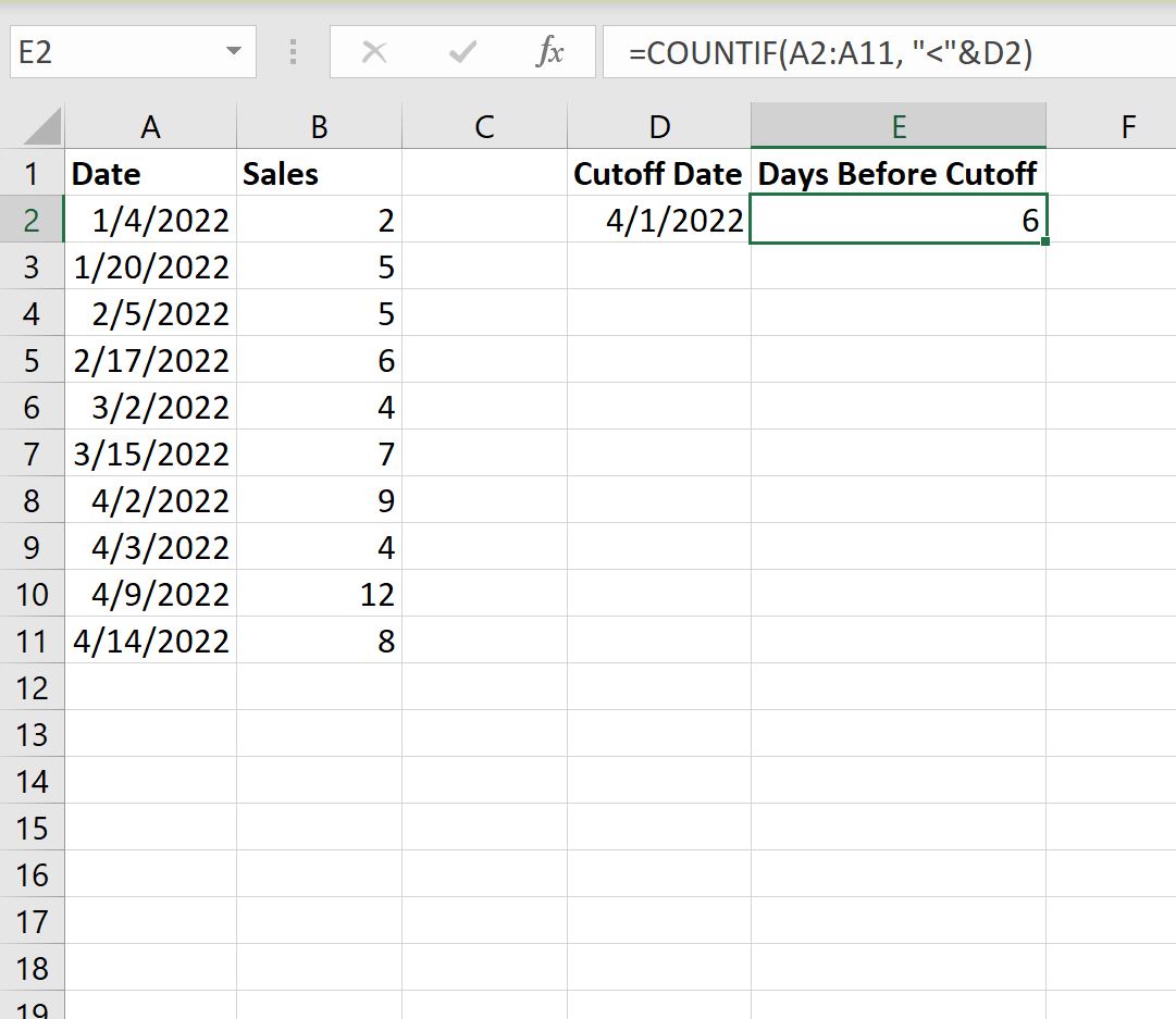 Excel COUNTIF inférieur à la date