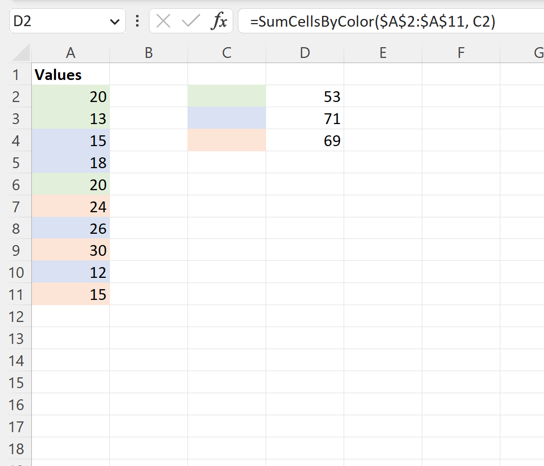 Somma Excel per colore