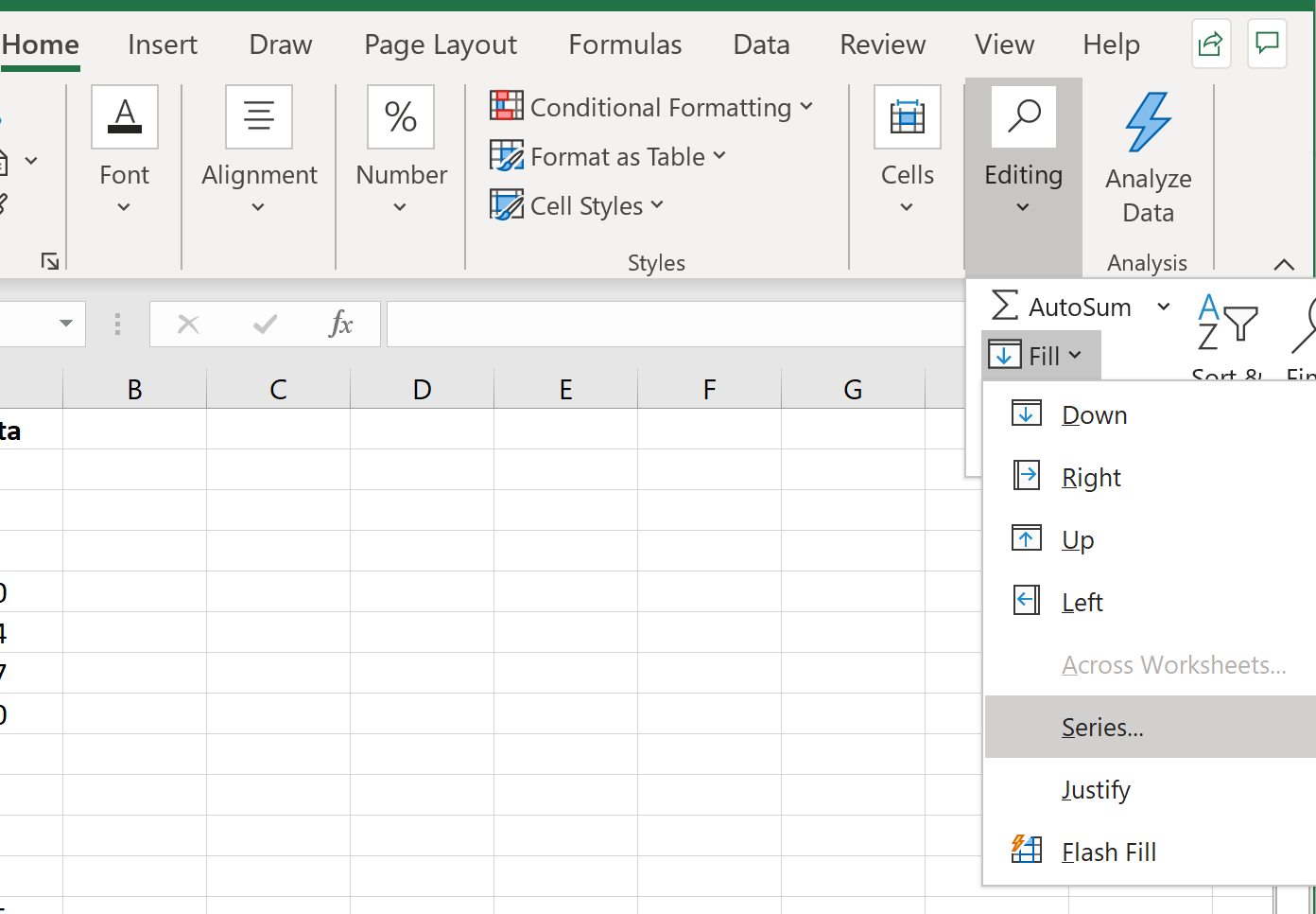 Excel のシリーズ塗りつぶしオプション