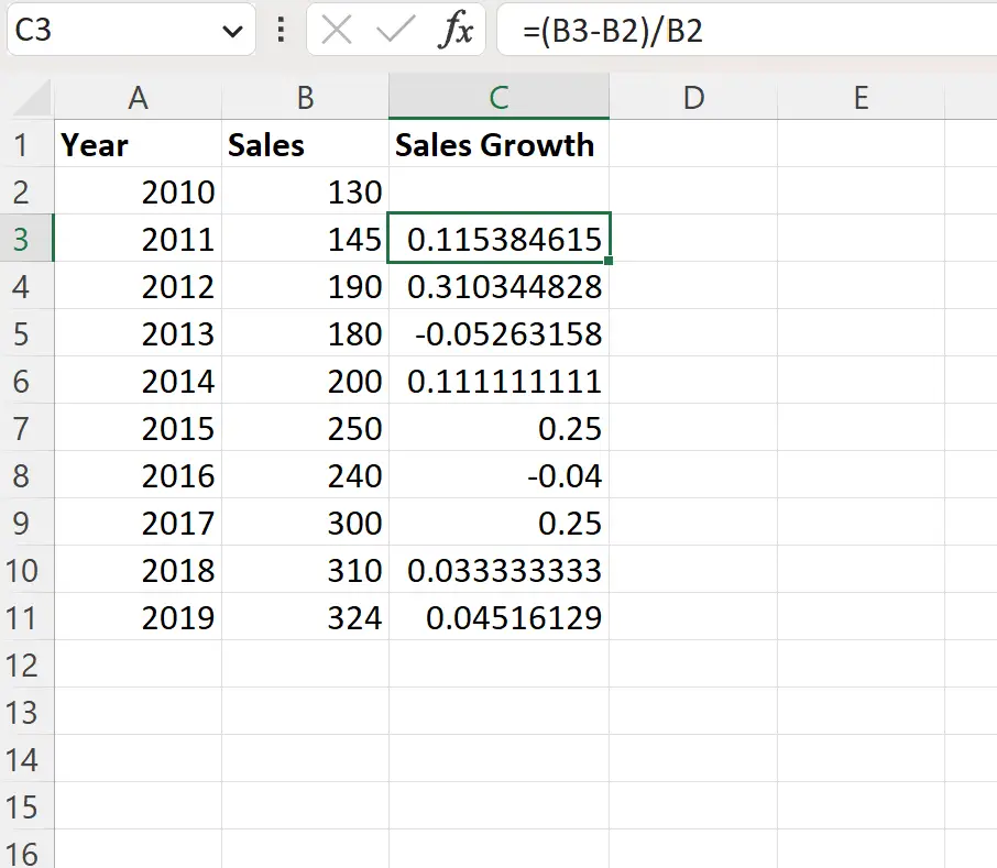 calcolare la crescita delle vendite in Excel