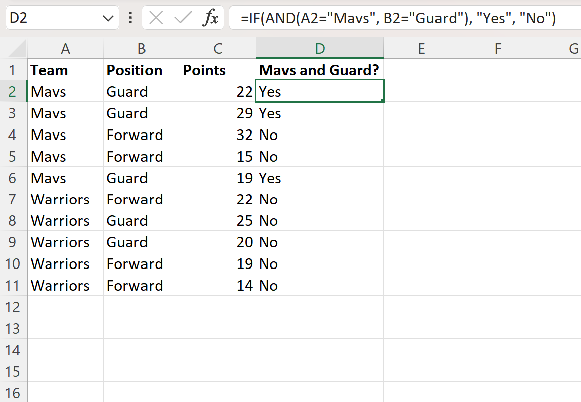 Fonction Excel IF avec deux conditions utilisant la logique ET