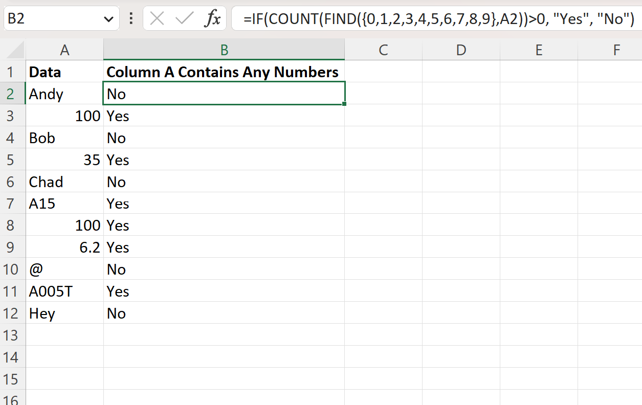 Excel memeriksa apakah sel berisi angka