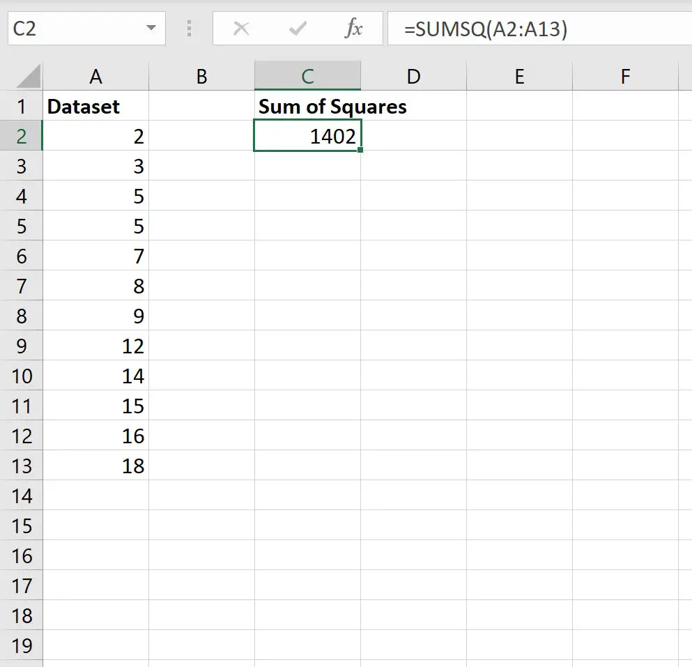 Fonction SUMSQ dans Excel