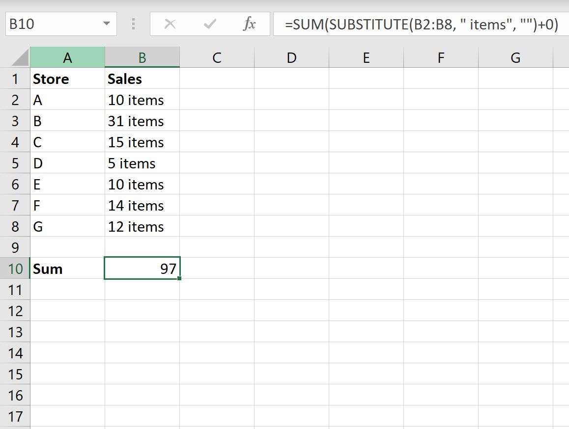 Células de soma do Excel com texto e números