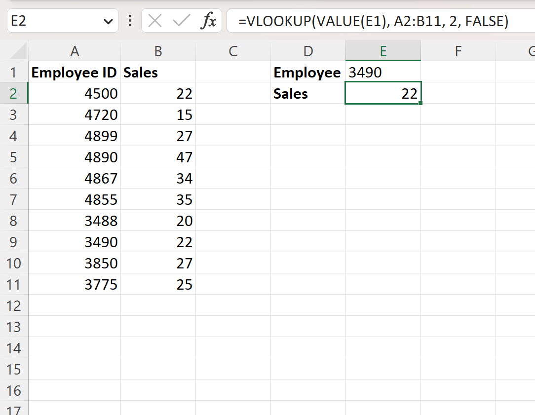 Número VLOOKUP do Excel armazenado como texto
