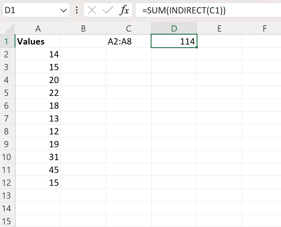 Excel INDIRECT と SUM は連携します