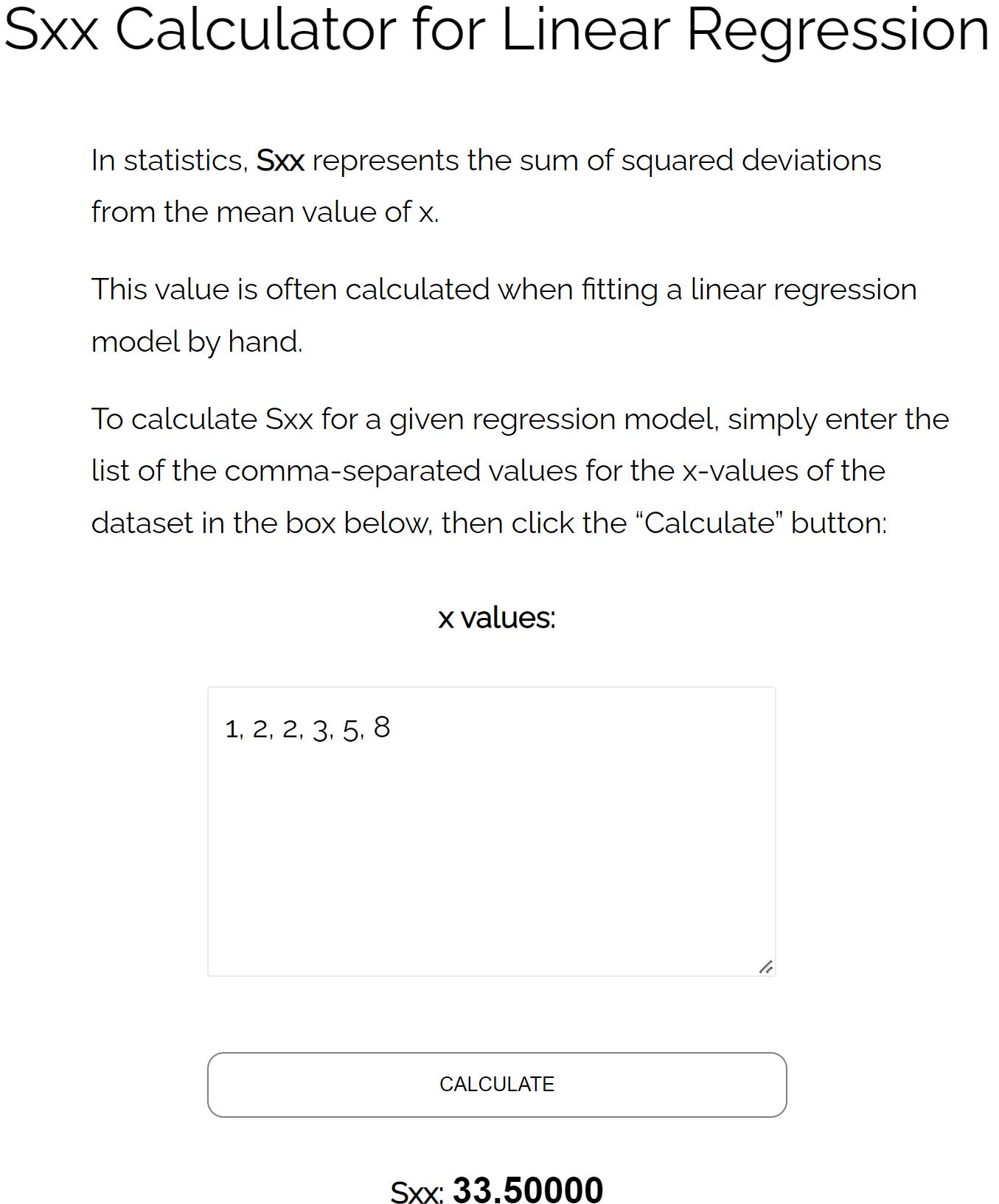 Calcolatore ssx per la regressione lineare