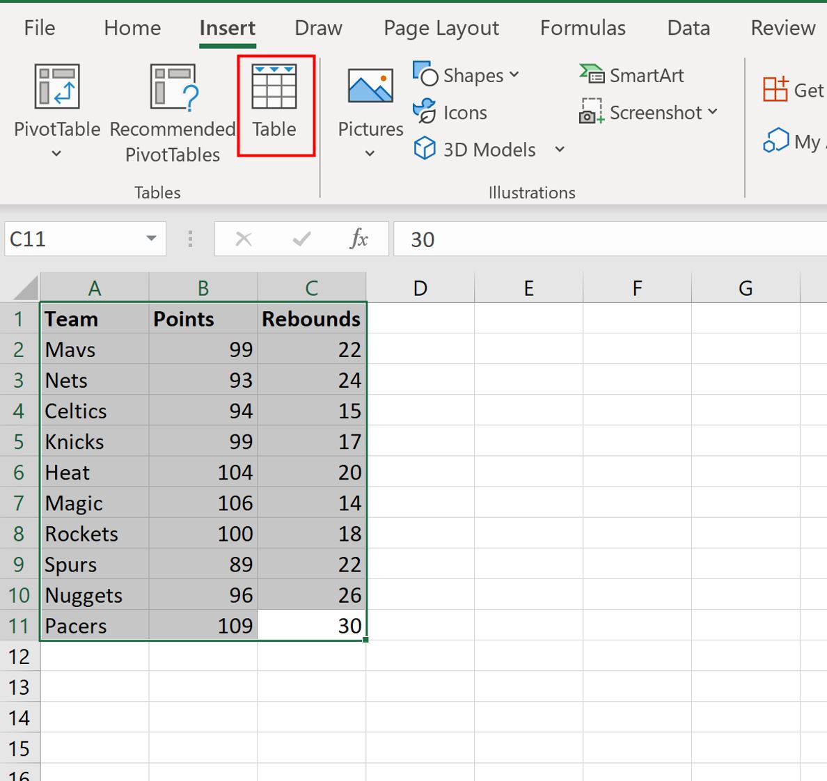 membuat tabel di Excel
