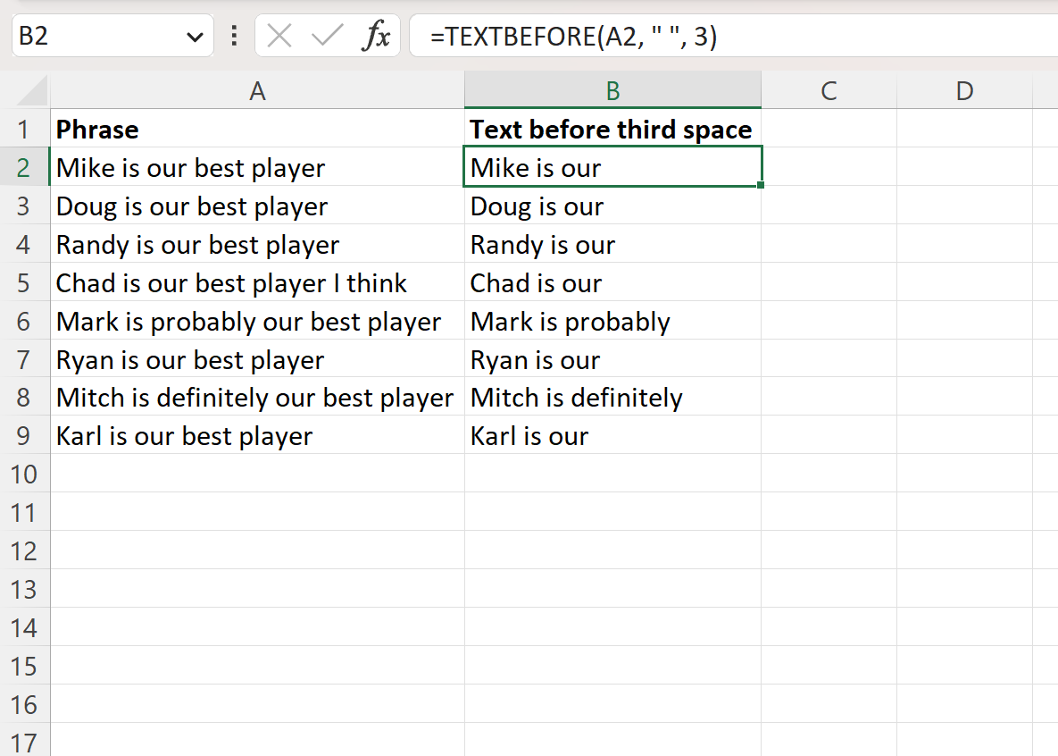 Excel は TEXTBEFORE 関数を使用して n 番目のスペースより前のテキストを抽出します