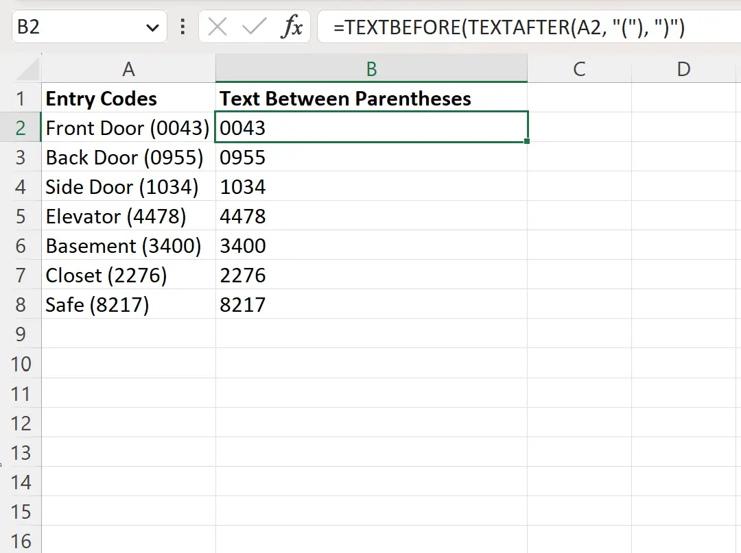 Excel mengekstrak teks dalam tanda kurung