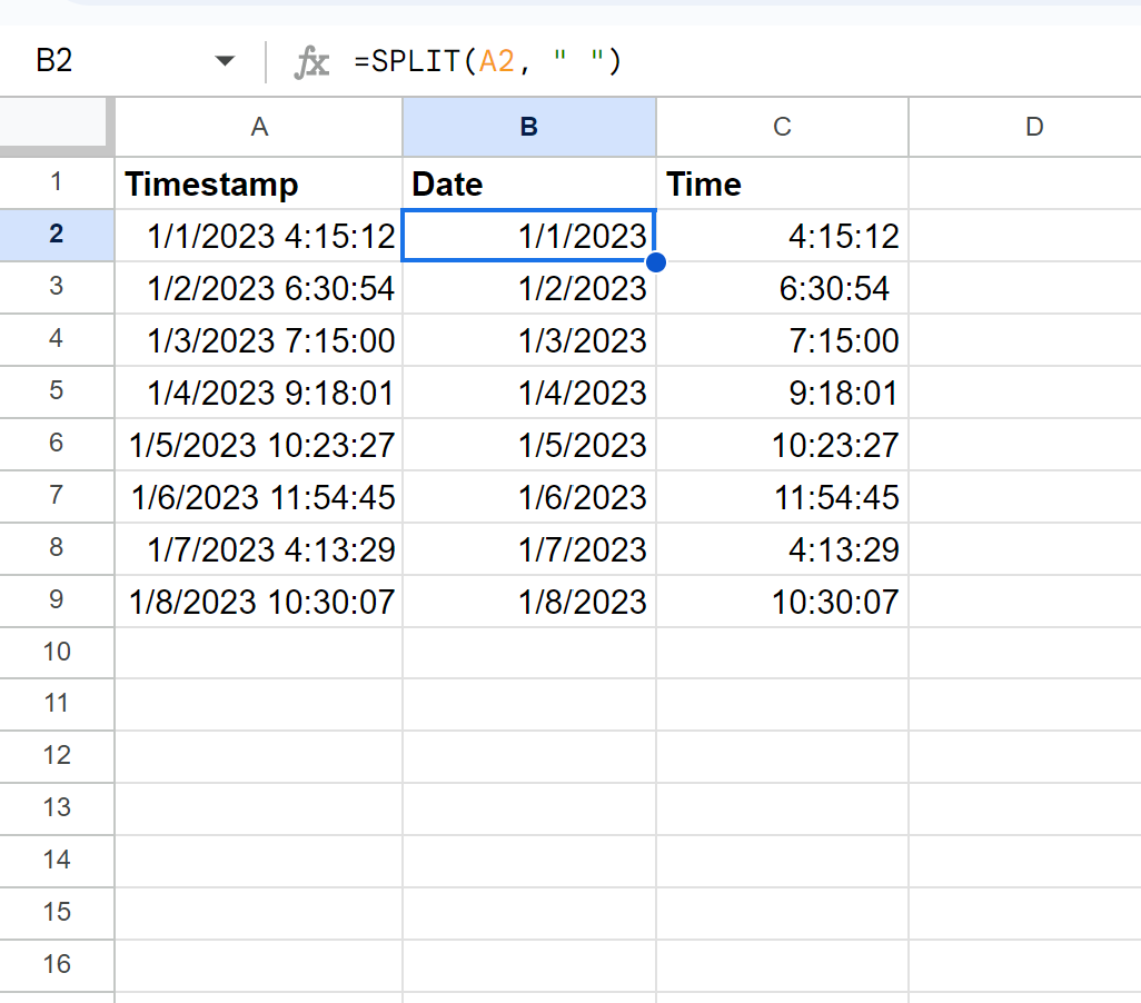 Date et heure partagées dans Google Sheets