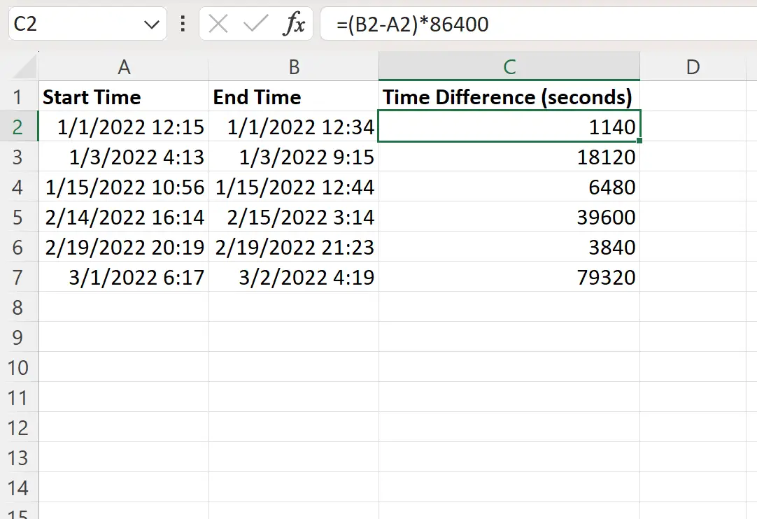 Diferença do Excel entre dois tempos em segundos