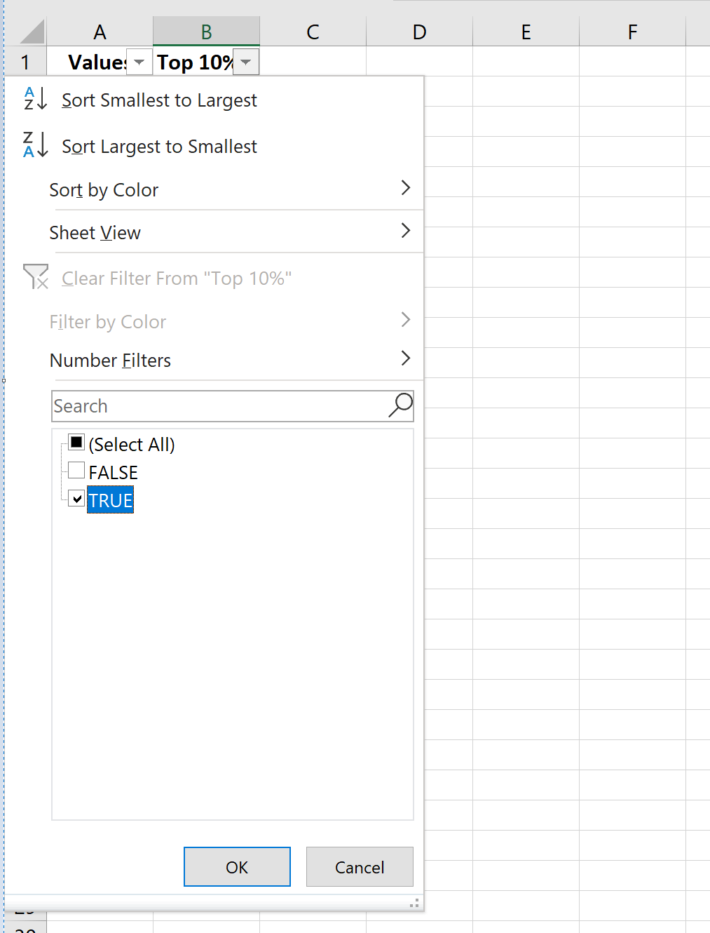 Filter de bovenste 10 procent van de waarden in Excel