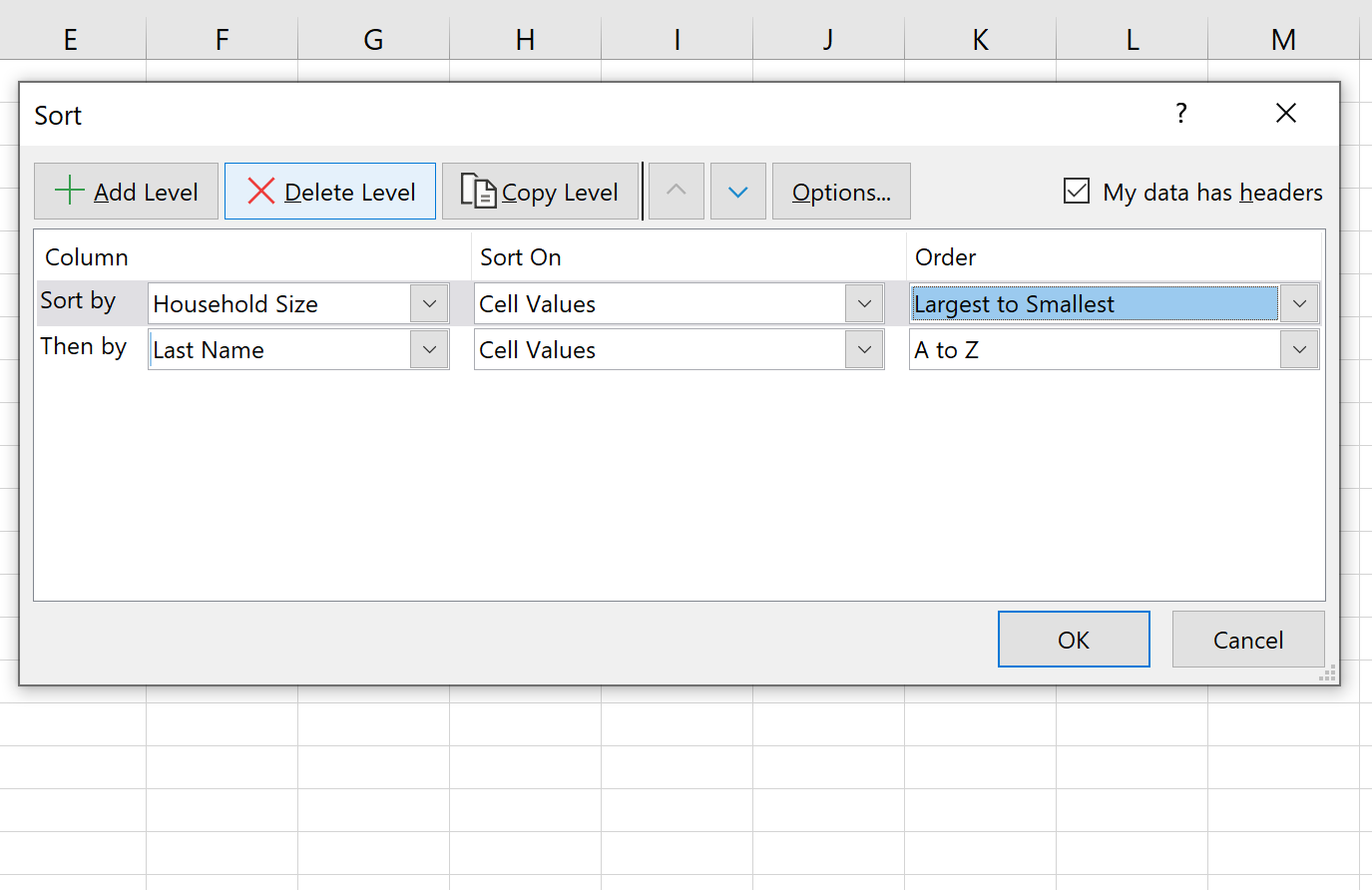 Ordina su più colonne in Excel