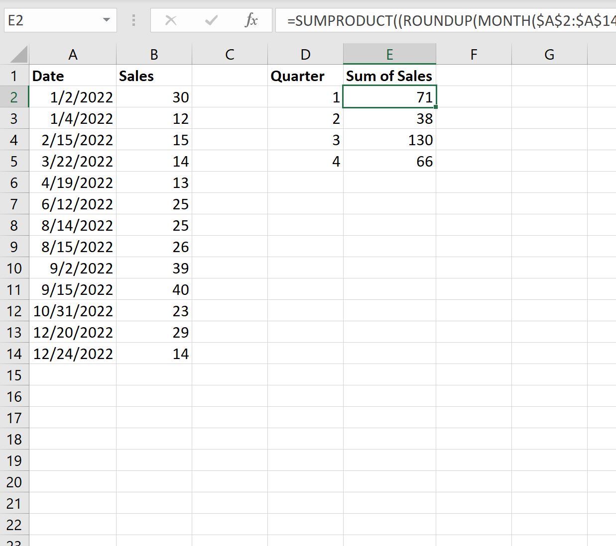 Somma Excel per trimestre