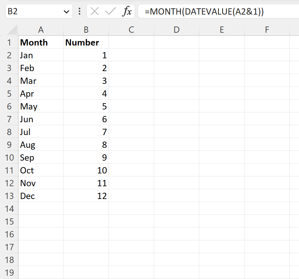 Excel converte il mese da 3 lettere in numero