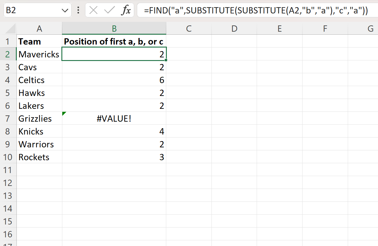 Função FIND do Excel com vários critérios