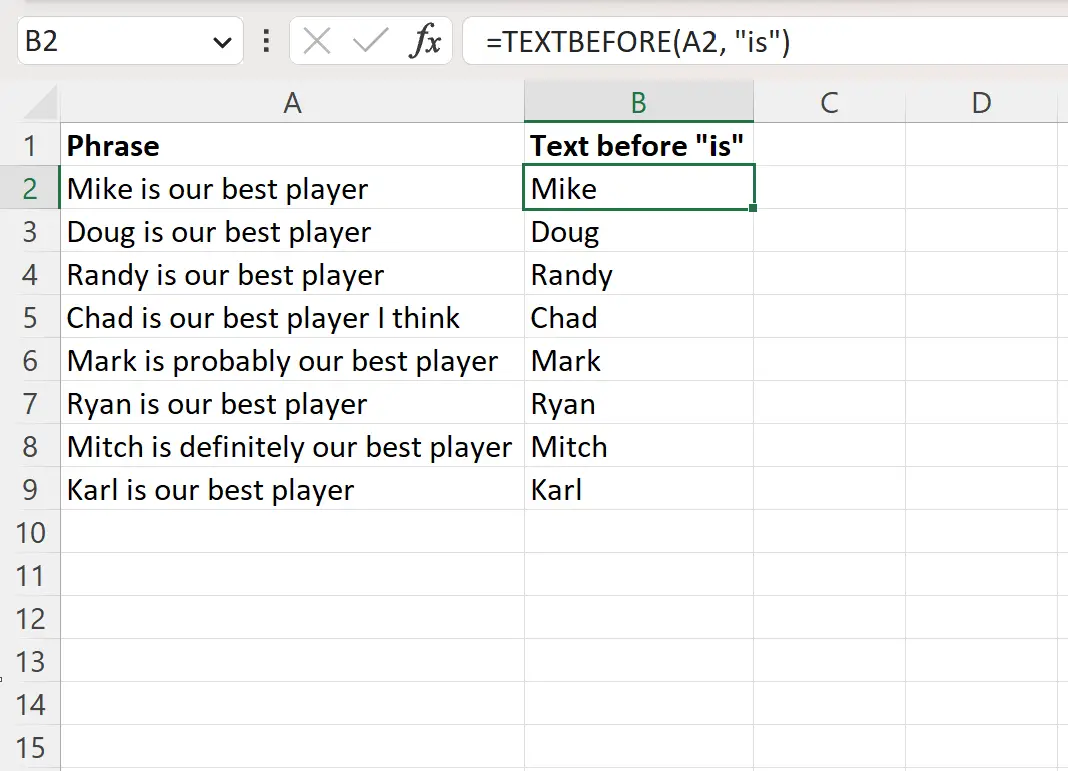 Excelは部分文字列の前のテキストを抽出します
