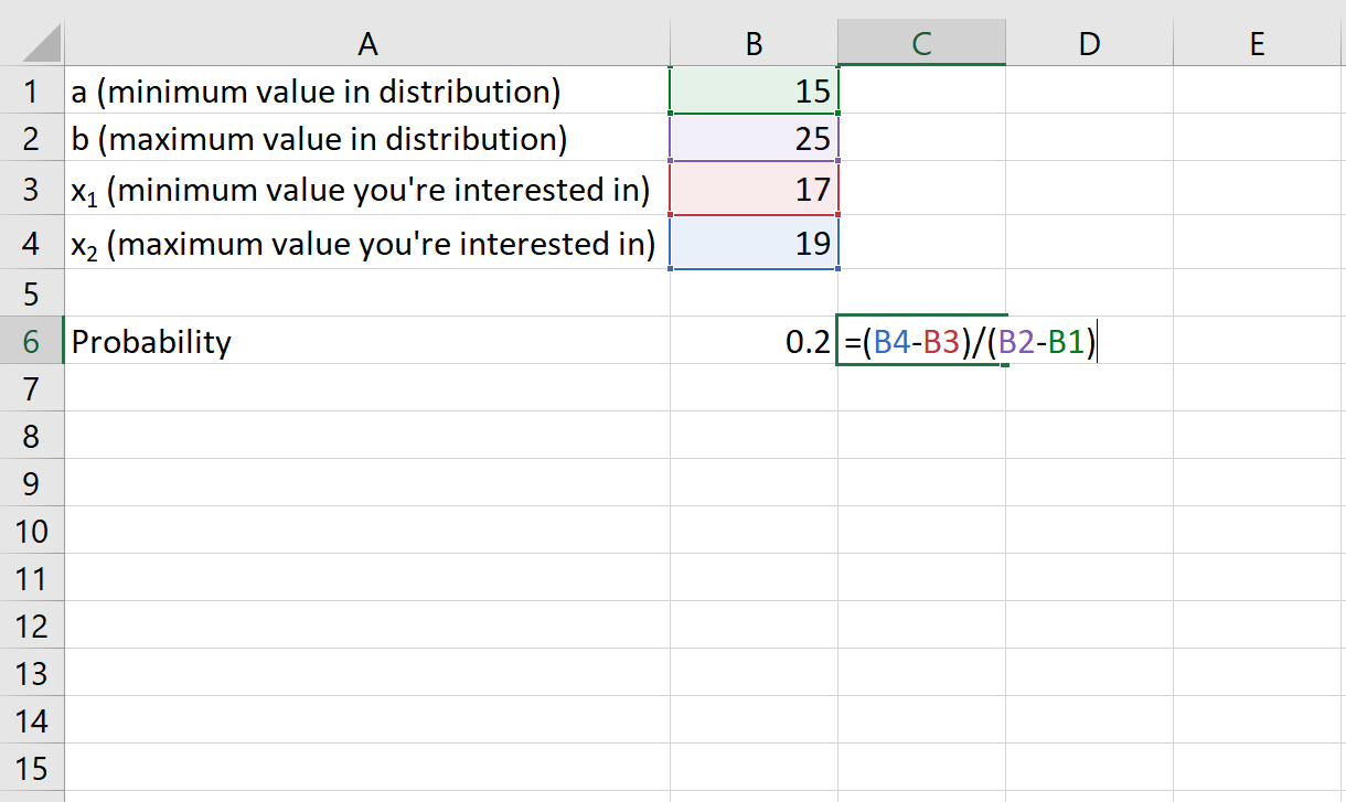 Excel での一様分布の確率の例