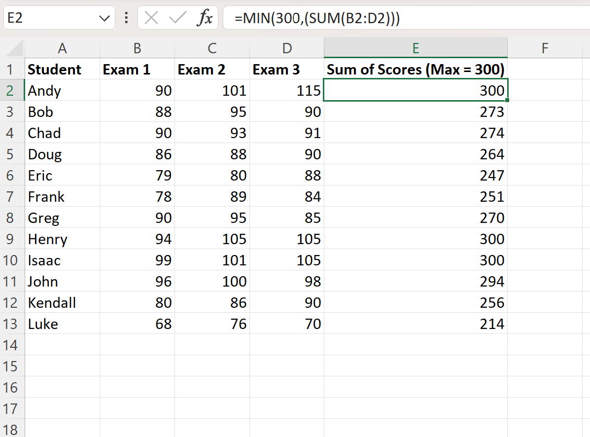 Excel imposta il valore massimo sulla formula