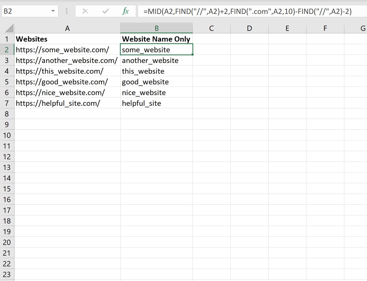 Fonction Excel MID à longueur variable