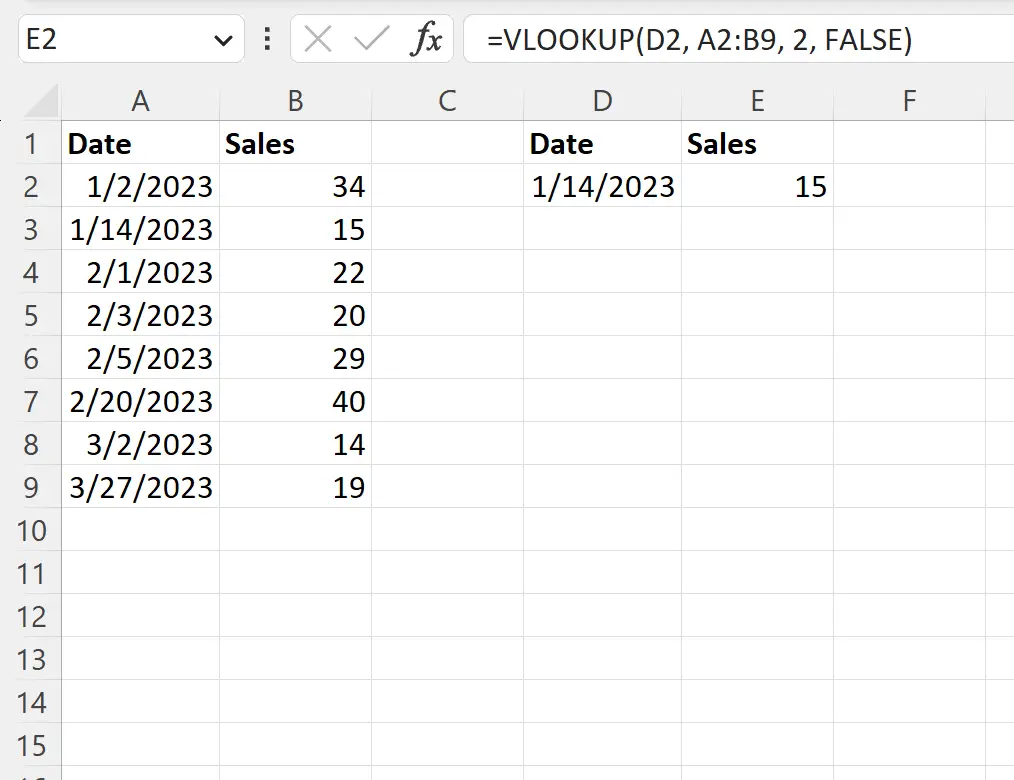 Excel VLOOKUP berdasarkan tanggal