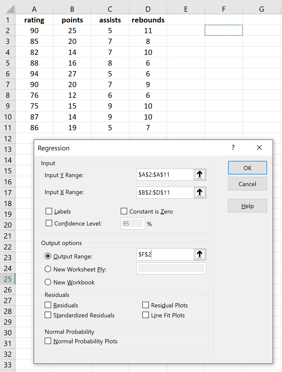 Regressione multipla in Excel
