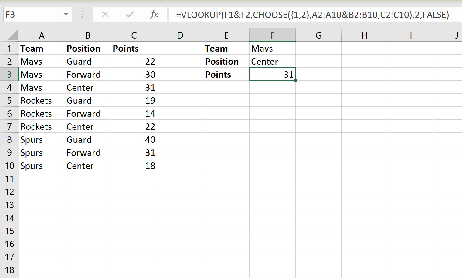 VLOOKUP com dois valores de pesquisa no Excel