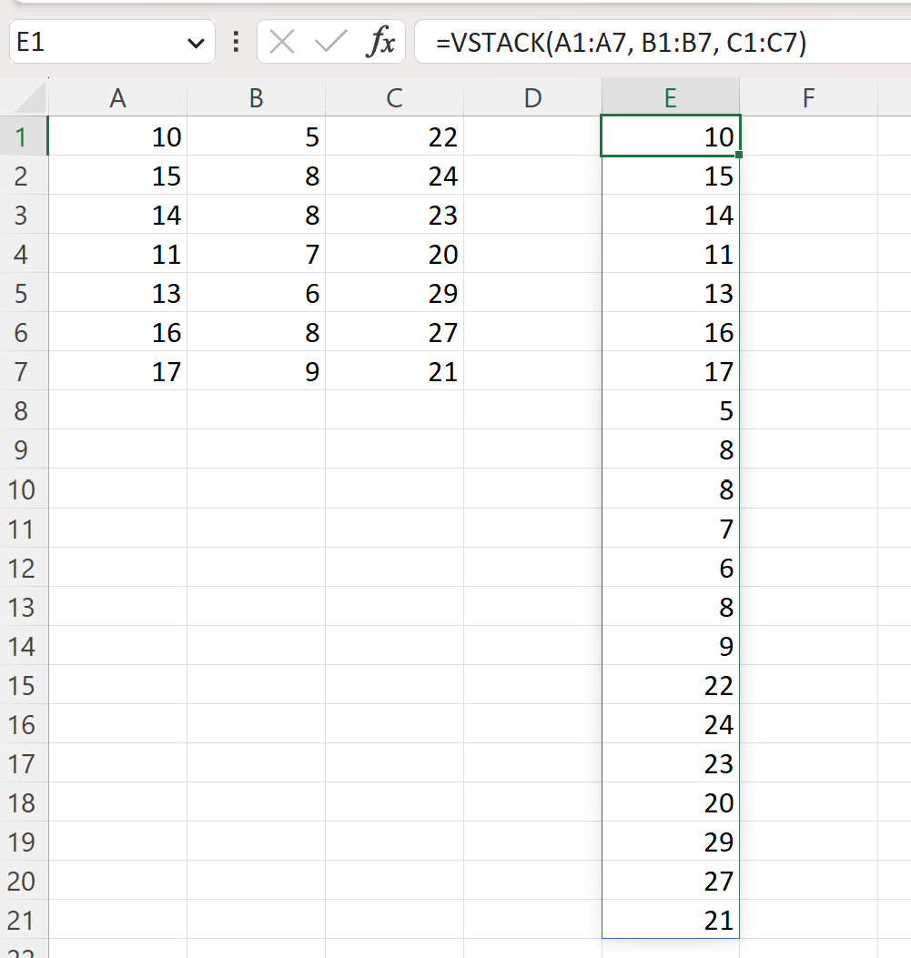 Excel empilha várias colunas em uma única coluna