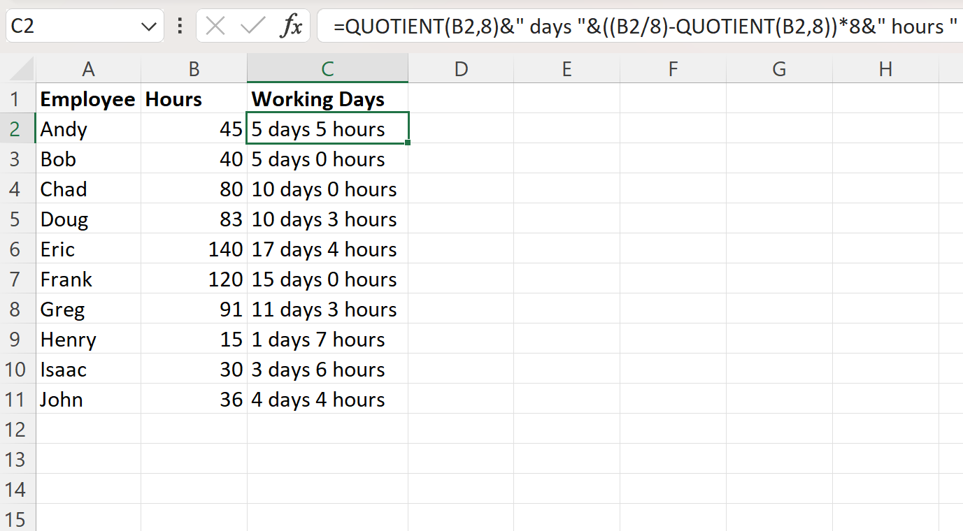 Excelで時間を営業日に変換する