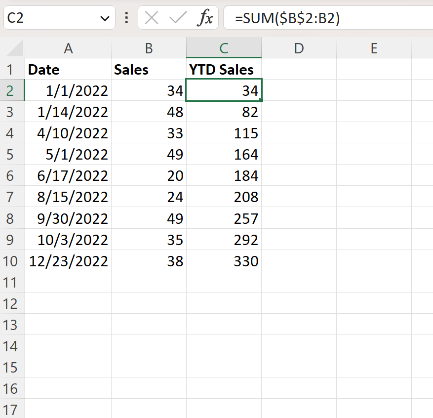 Cálculo em Excel desde o início do ano