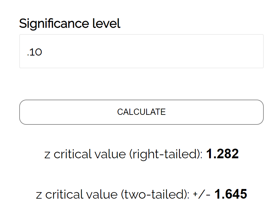 Calcolatore del valore Z critico