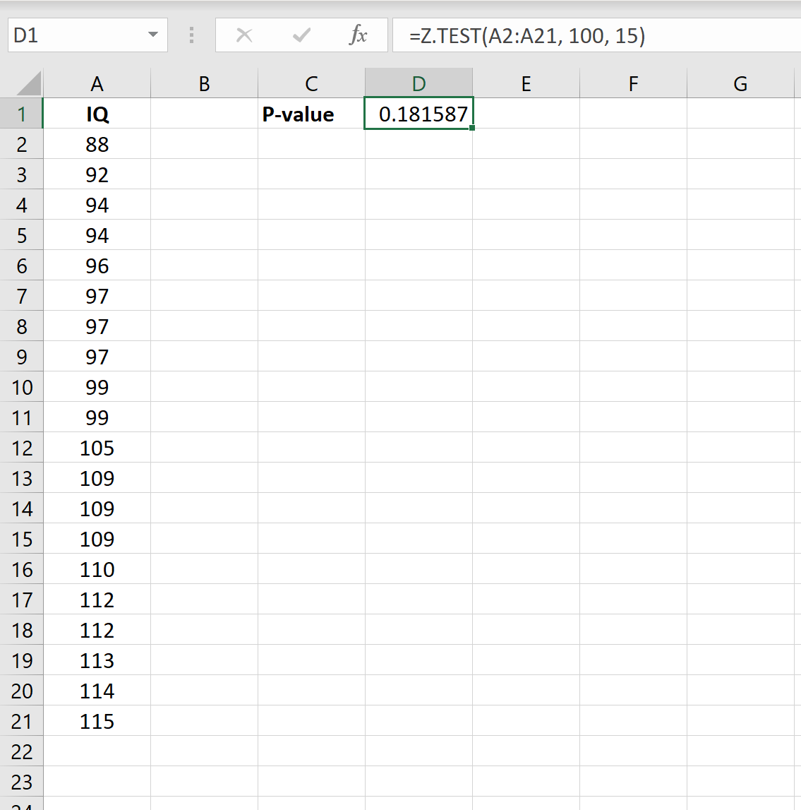 Um exemplo de teste z no Excel