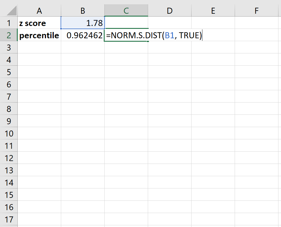 Excel での Z スコアに対するパーセンタイルの計算
