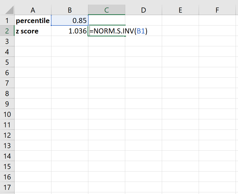 Excel での Z スコアからパーセンタイルへの変換
